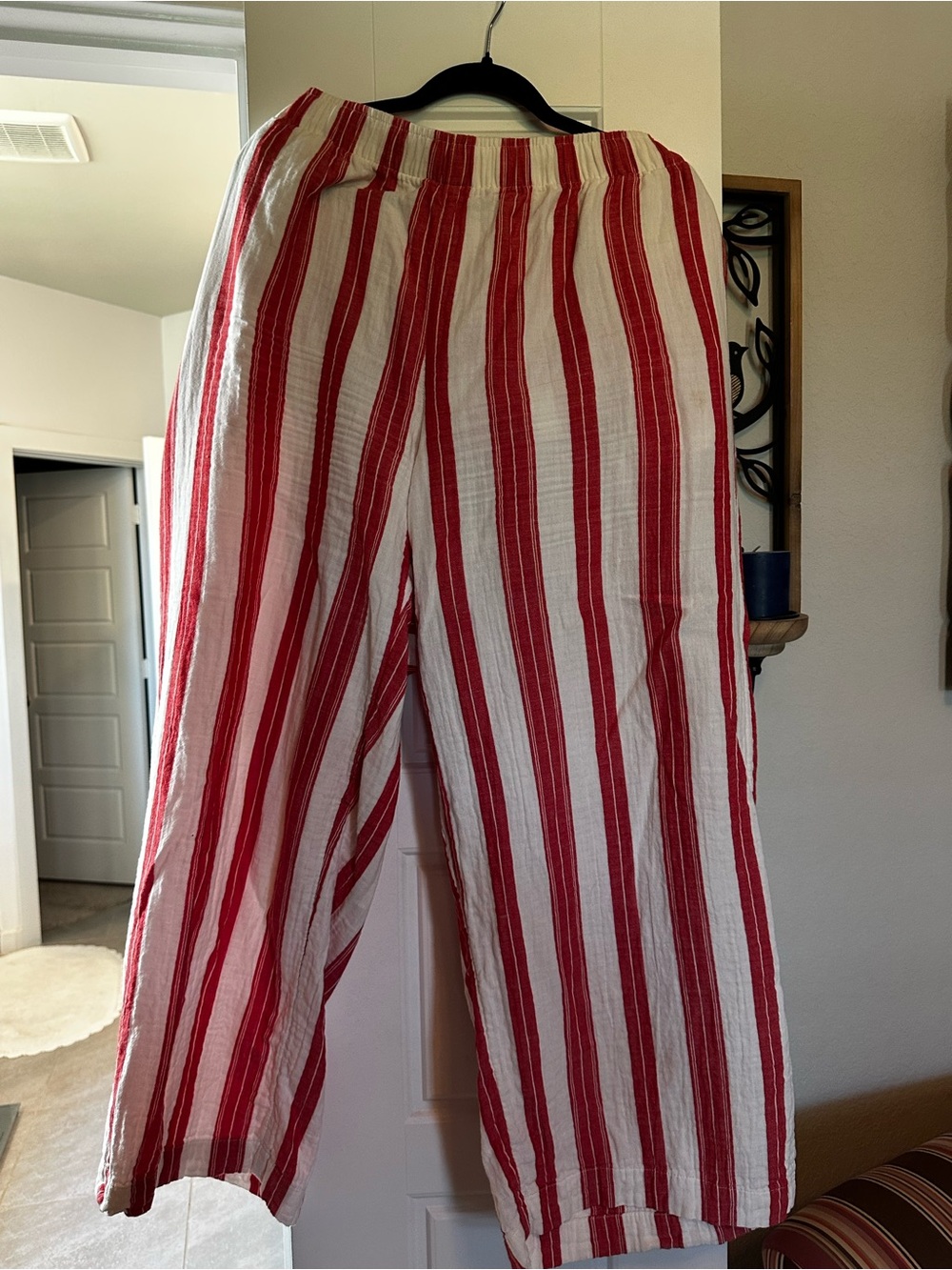 Old Navy Red and White Striped Linen-Blend Chinos